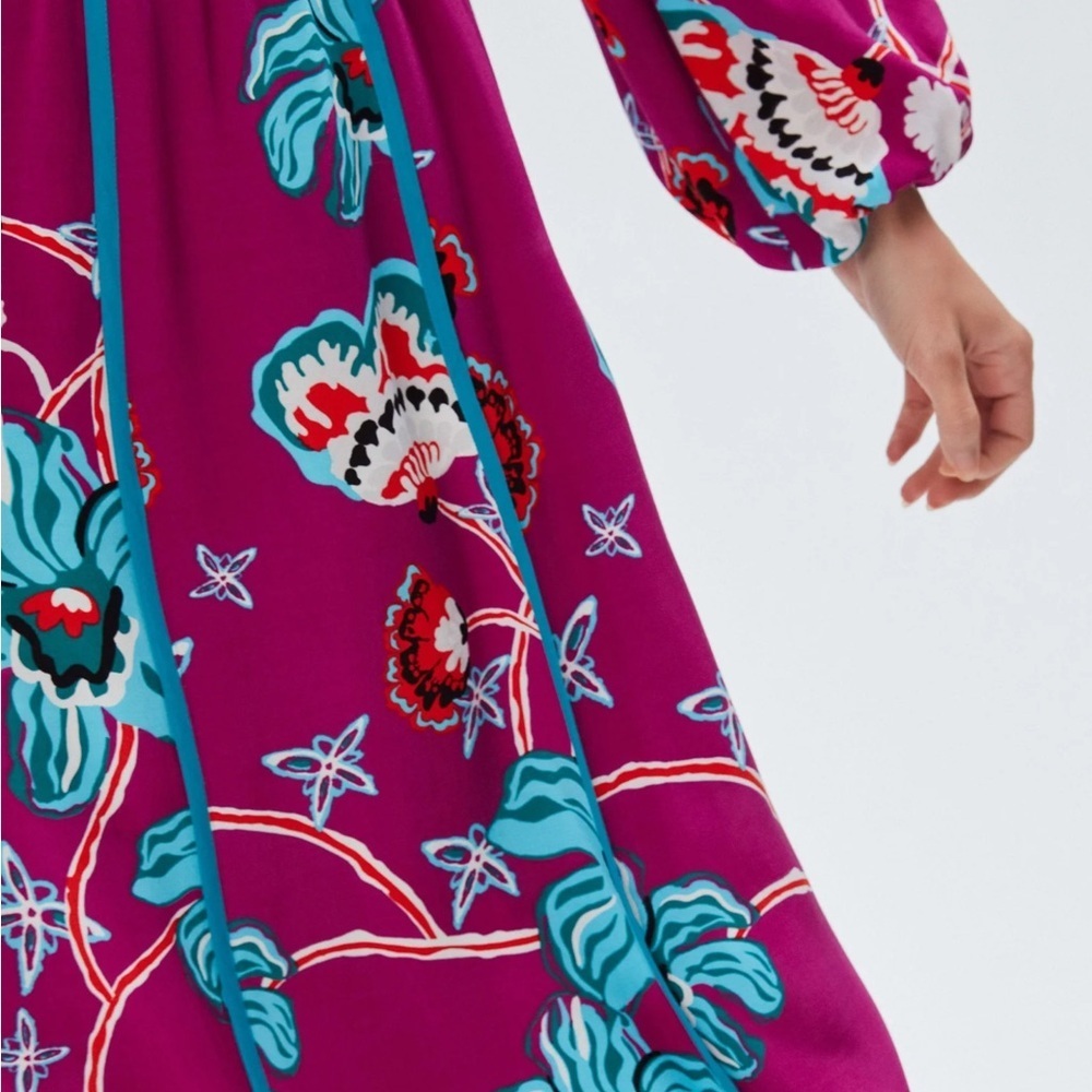 Diane Von Furstenberg Purple Floral Long Sleeve Dress Size S - Picture 4 of 16